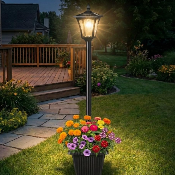 Solar Planter-Base Post Light with Dusk Sensor