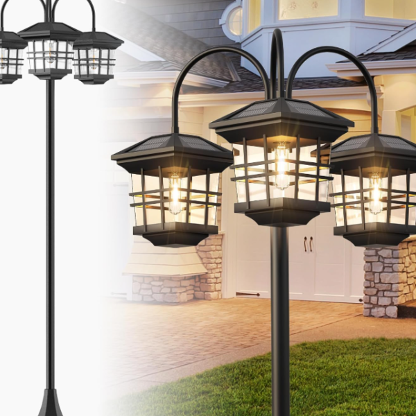 3-Head Waterproof Solar Outdoor Decorative Post Light