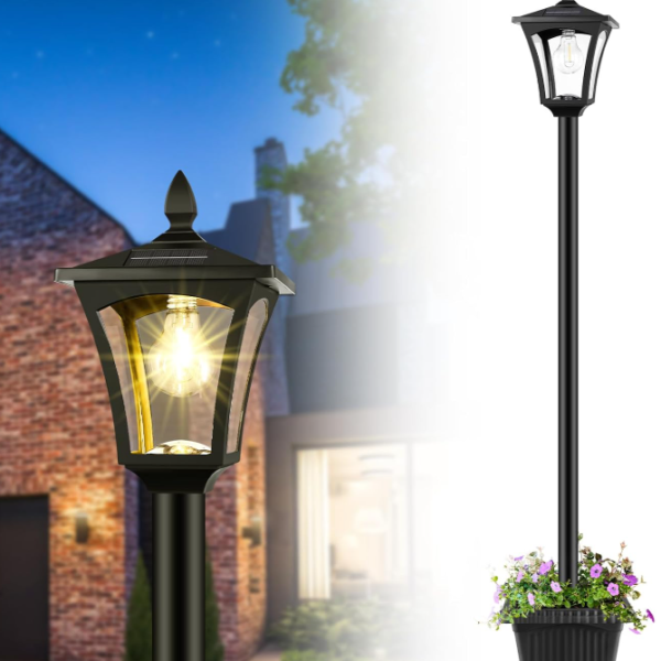 Solar Waterproof Courtyard Post Light with Planter Base