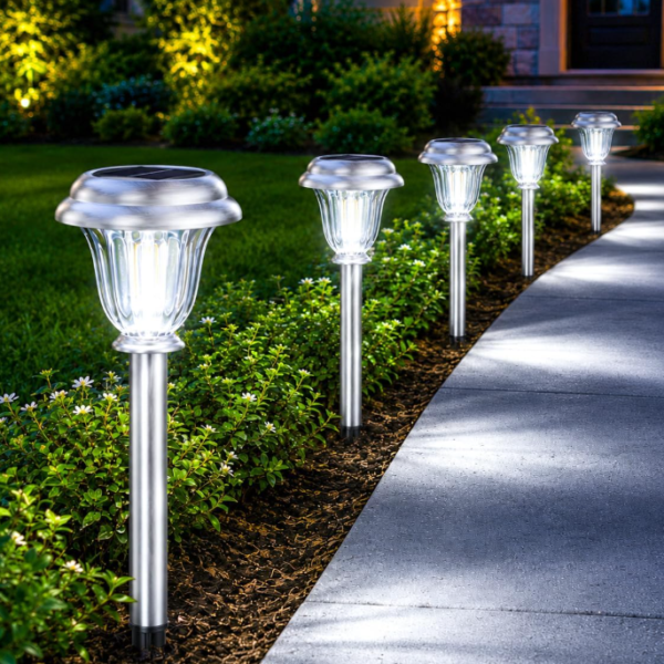 Stainless Steel & Glass Solar Stake Light with Auto-Sensor