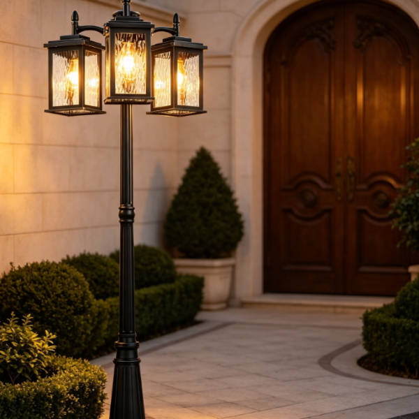 Hardwired Aluminum 3-Head Modern Courtyard Light